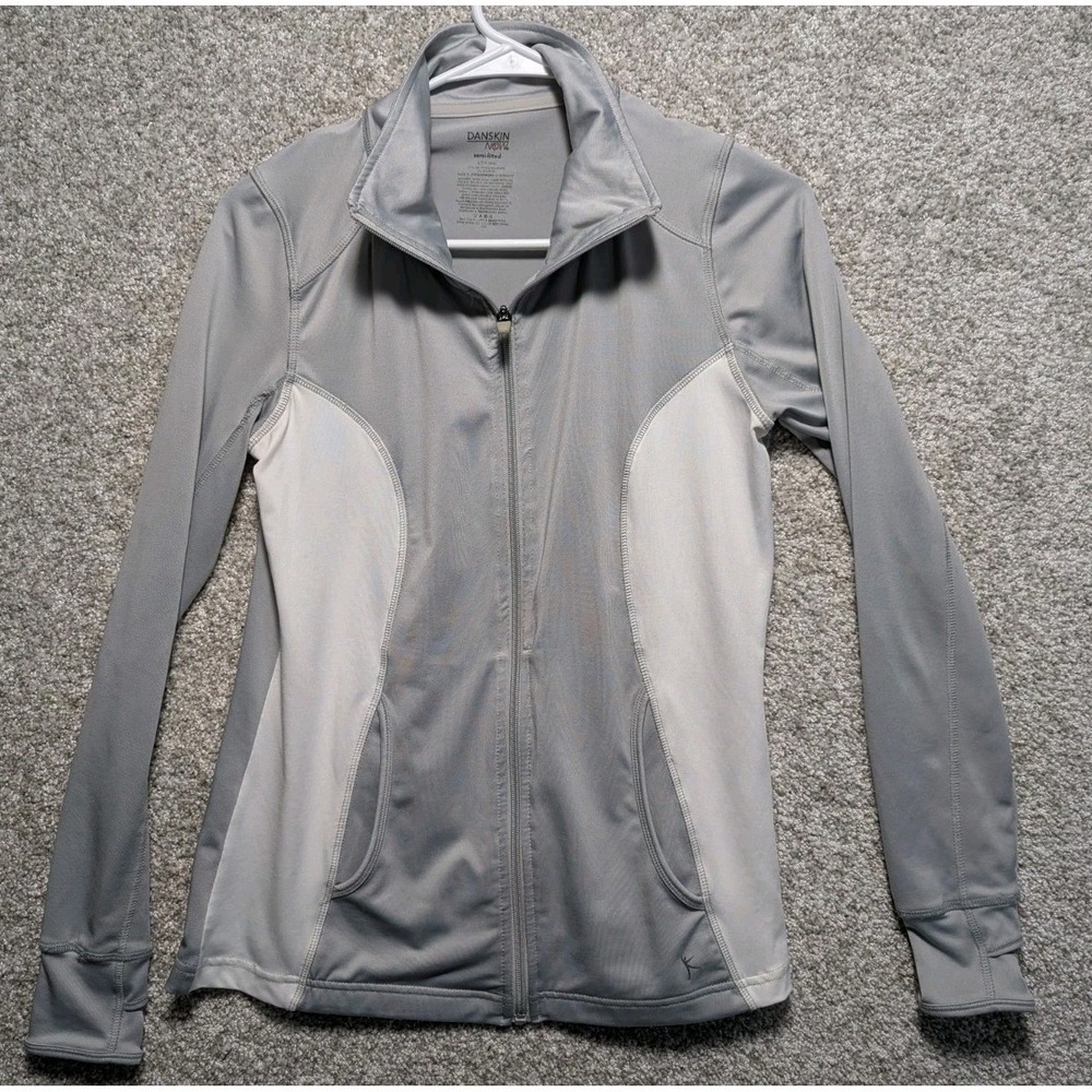 Danskin Now Womens Semi-Fitted Dri More Full Zip Jacket Gray White Size S 4-6